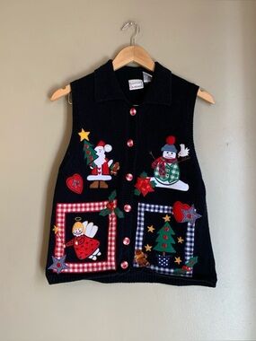 Hasting & Smith Christmas Button Up Sweater Vest Holiday Festive, Women's Size S
